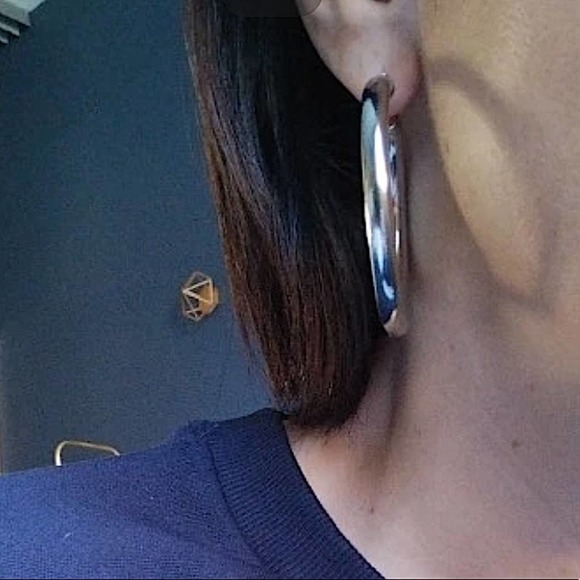 NEW STAINLESS STEEL THICK HOOP EARRINGS 60mm - Picture 6 of 7